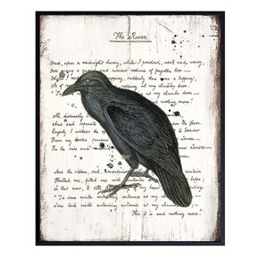 Rustic Edgar Allan Poe The Raven Poem Wall Art - Creepy Goth Gothic Home Decor for Bathroom, Bedroom, Living Room - Shabby Chic Vintage Decoration or Gift - 8x10 UNFRAMED Retro Poster Print
