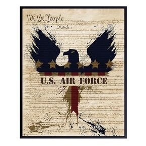 Patriotic US Air Force Art Poster - 8x10 Wall Decor - American Eagle Home Decoration for Living Room, Bedroom, Office - Gift for U.S. Military Servicemen, Servicewomen, Veteran, Vet- Unframed Print