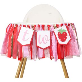 Strawberry Party Decorations for 1st Birthday - Strawberry Highchair Banner For Photo Booth Props And Backdrop Cake Smash, Best Sweet One Birthday Party Supplies For Kids (strawberry highchair banner)