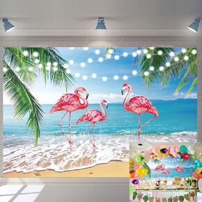Summer Beach Backdrop Tropical Hawaiian Flamingo Photography Background Aloha Luau Ocean Party Decorastions Photo Background (7X5FT(82x59inch))
