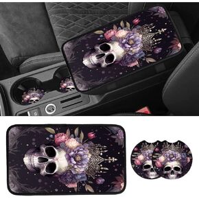 Car Armrest Cover Pads Universal Fashion Cute Auto Center Console Armrest Cover Pad with 2PCS Car Coasters Soft Waterproof Car Armrest Seat Protector for Women, African American Afro Women