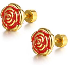 18g Titanium Flower Stud Earrings for Women Girls 14k Gold Plated Surgical Stainless Steel Hypoallergenic Cute Tiny Rose Studs Cartilage Tragus Screw Back Post Conch Piercing Sensitive Ear Jewelry for Valentine Mothers Day
