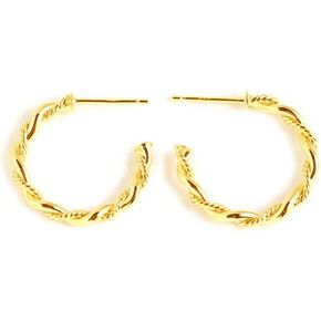 Twisted Cable Half Open Hoop Earrings for Women Teen Girls Fashion Stylish 925 Sterling Silver Knot Rope Round Circle Texture Huggie Hoops Studs Minimalist C Shape Hypoallergenic Gifts Bff 16mm