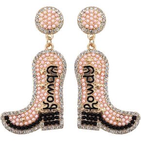 Boho Beaded Cowgirl Boot Earring Handmade Western Cowboy Boots Earrings Rhinestone Beads Shoes Dangle Drop Earrings Y2k Party Jewelry For Women Girls in Saudi Arabia