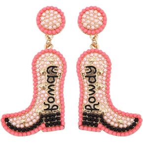 Boho Beaded Cowgirl Boot Earring Handmade Western Cowboy Boots Earrings Rhinestone Beads Shoes Dangle Drop Earrings Y2k Party Jewelry For Women Girls