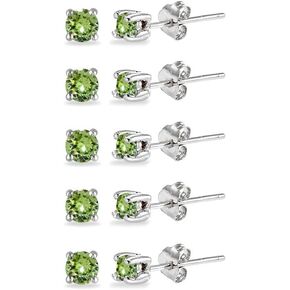 5-Pair Set Sterling Silver 3mm Round Colored Stud Earrings Made with European Crystals