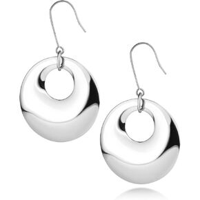 555Jewelry Stainless Steel Drop Dangle Round Disc Statement Earrings for Women