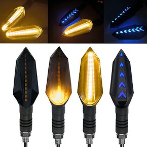 4Pcs 12V Motorcycle Turn Signals Waterproof Amber Flowing Blinker and Blue back Lamp Indicator Compatible with Honda Harley Kawasaki Suzuki Yamaha