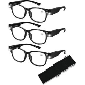 3Pack Reading Glasses with Lights Led Readers with Lights Reading Glasses with Light and Magnifier Blue Light Blocking Lighted Magnifying Eyeglasses Nighttime Lighted Reading Glasses for Women Men+200