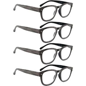 LUR READING GLASSES for Men 0.5 Classic Square Readers 4 Packs Cheaters Comfy Spring Hinges/Wood Tone Design