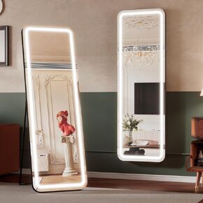 63"x20" LED Full-Length Mirror - Stand or Wall Mount Mirror with Lights, Full Body Mirror with Lights, 3 Color Modes, Dimmable Lights - Floor Length Mirror with Lights for Bedroom