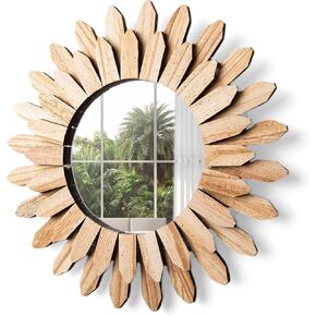 HPC DECOR 12" Wall Mirror Decorative-Rustic Round Wood Mirror,Sunburst Boho Mirror Wall Decor -Farmhouse Wall Decor,Boho Wall Art for Bedroom Living Room Entryway,Home Decor.House Warming Gifts