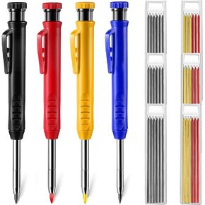 4 Mechanical Carpenter Pencils with 40 2.8mm Refills Replacement, Long Nosed Deep Hole Mechanical Pencils Woodworking Marker with Built in Sharpener for Construction Drafting Architect