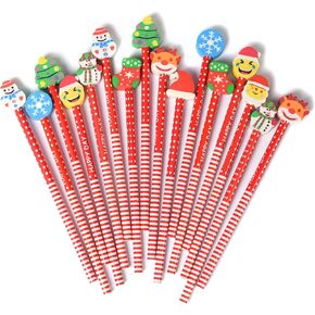 Adorable 28PCS Christmas Top Eraser Pencils for Kids' School Supplies,with Assorted Cartoon Color Stripe Cute Fun Erasers Topper (Multicolor28)