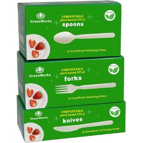 300 Count 7" Heavy-duty Compostable Cutlery Set,100 Forks 100 Spoons 100 Knives,BPI Certified Large t Disposable Bio-based Cutlery