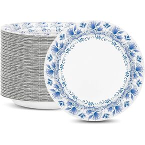 Charmount Paper Plates 10 Inch Bulk 100 Count, Soak Proof, Cut Proof, Thickened Disposable Dinner Plates Flower Printed for Everyday Use