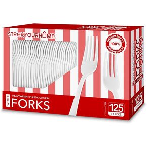 (125-Count) Plastic Forks, Disposable Silverware for Dinner, Heavy Duty Utensils, Heavyweight Party Flatware, Bulk Cutlery in Black - Stock Your Home