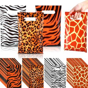 100 Pcs Plastic Safari Goodie Bags Bulk Jungle Theme Party Favors Bags Safari Gift Bags Safari Candy Bags for Kids Summer Jungle Animal Party Favors Supplies