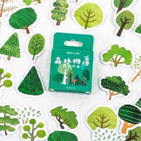 Tree Stickers, Obujopal 46Pcs Green Forest Stickers for Scrapbooking Journaling Planners Water Diary Planner Collage Envelope Phone Case DIY Art Crafts Decoration, 23 Patterns