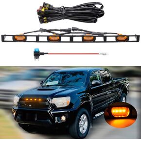 Amber LED Lights 4PCS Front Grille Raptor Lamps Car Accessories with Harness and Fuse, Compatible with 2012 2013 2014 2015 Toyotaa Tacoma with TRD Pro Grille