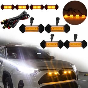 4pcs Super Bright Led Grille Lights, 12V Amber Shell with Amber Light Waterproof Grille Led Lights with Harness Wire Fit for Toyota Tacoma TRD Pro