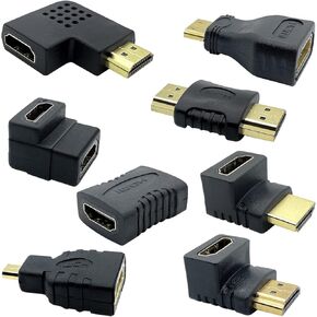 8 Pack HDMI Angled Adapter Combo Kit, Mini Micro HDMI Male to Female, Vertical Flat 270 Degree Male to Female Converter, 90 Degree Male to Female & Female to Female Connector, 3D 4K Supported Extender