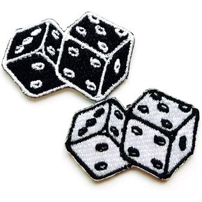 TH Set of 2 Tiny. Mini Dice Black White Cute Cartoon Logo Sew Iron on Embroidered Applique Badge Sign Patch Clothing Costume