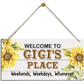 Rustic Welcome to Gigi's Place Decor Sign, Welcome Decor Sign, Sunflower Sign, Hanging Decorative Wood Plaque, Printed Wood Art Wall Decor, Porch Decor Sign, Gigi's Gift, Gift for Grandma 12x6in