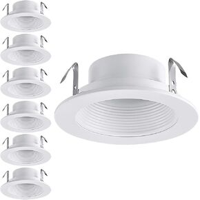 TORCHSTAR 4 Inch Stylish Decor Recessed Light Trim, Metal Step Baffle Trim, Fit Halo/Juno Remodel Recessed Housing, 4 Inch Can Light Trim for PAR16, PAR20, R20, Satin Nickel, Pack of 6