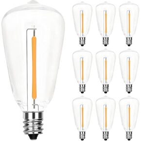 SUNSGNE 10 Pack Edison LED Replacement Light Bulbs, ST38 Clear Shatterproof Bulbs for Indoor Outdoor Patio ST38 String Lights, 0.6W E12 Candelabra Base Vintage Dimmable Lights, Warm White