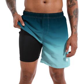 CHEXPEL Men's Swim Trunks Quick Dry Board Shorts with Compression Liner and Pockets Beach Swimsuit Sports Shorts