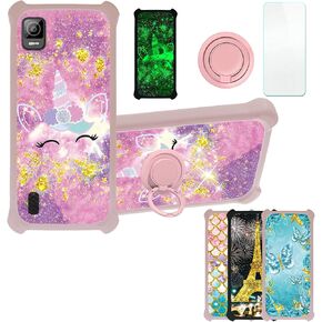 jioeuinly Koobee K100 Case Compatible with Ans Koobee K100 Phone Case SL004T Case Cover [with Tempered Glass Screen Protector][Hard PC + Soft Silicone][Ring Support] [Gold Glitter+Luminous] JSF-DJS