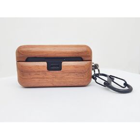 Handmade Nature Wooden Genuine Real Wood Protective Case Cover with Carabiner and Lanyard Compatible with Panasonic Technics EAH-AZ80 Earbuds (Walnut)