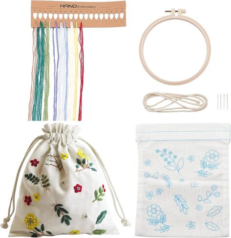 WADORN DIY قماش الرباط الحقيبة التطريز عدة، أكياس هدية الكيس عبر غرزة عدة زهرة نمط الحلوى هدية أكياس صنع عدة DIY إبرة الخياطة الحرفية حقيبة بداية عدة لحفلة العطلات in Saudi Arabia