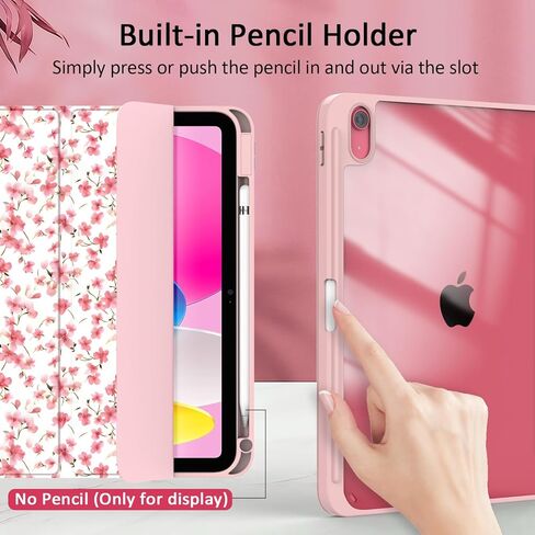 حافظة لجهاز iPad الجيل العاشر 2022 مقاس 10.9 بوصة، حافظة ذكية رفيعة وخفيفة الوزن قابلة للطي مع خاصية الاستيقاظ/النوم التلقائي مع غطاء خلفي شفاف/حامل قلم لجهاز iPad 10 Gen 10.9 بوصة (وردي لامع) in Kuwait