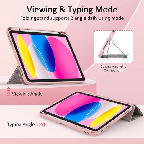 حافظة لجهاز iPad الجيل العاشر 2022 مقاس 10.9 بوصة، حافظة ذكية رفيعة وخفيفة الوزن قابلة للطي مع خاصية الاستيقاظ/النوم التلقائي مع غطاء خلفي شفاف/حامل قلم لجهاز iPad 10 Gen 10.9 بوصة (وردي لامع) in Kuwait