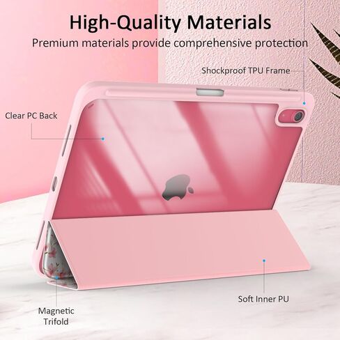 حافظة لجهاز iPad الجيل العاشر 2022 مقاس 10.9 بوصة، حافظة ذكية رفيعة وخفيفة الوزن قابلة للطي مع خاصية الاستيقاظ/النوم التلقائي مع غطاء خلفي شفاف/حامل قلم لجهاز iPad 10 Gen 10.9 بوصة (وردي لامع) in Kuwait