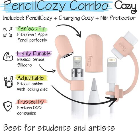 [3-Piece] PencilCozy Combo Pack Cozy The Original Apple Pencil Cap +Holder/Keeper/Tether, Compatible Apple iPad Pro 6th Generation iPencil Charger/Nib Accessories | Case Friendly/Cute (Pink Sand) in Saudi Arabia