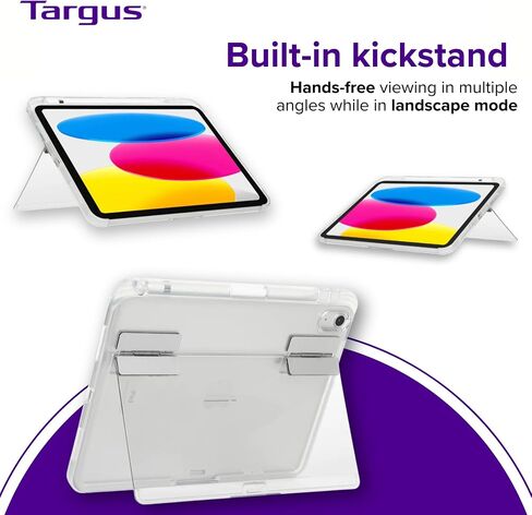 Targus Click-in Clear Case and Kickstand for 10.9" iPad (10th gen.), Clear - Military-Grade Shock Absorbent Protective Case with Hands-Free Viewing (THD927GL) in Saudi Arabia