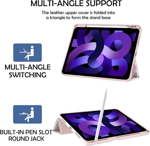 متوافق مع حافظة iPad Air 11 بوصة 2024 الجيل الخامس/الرابع 10.9 بوصة (2022/2020) مع حامل قلم رصاص، جراب خلفي من مادة TPU غطاء للنوم/الاستيقاظ التلقائي للنساء والفتيات - نمط بقرة وردي غربي in Kuwait