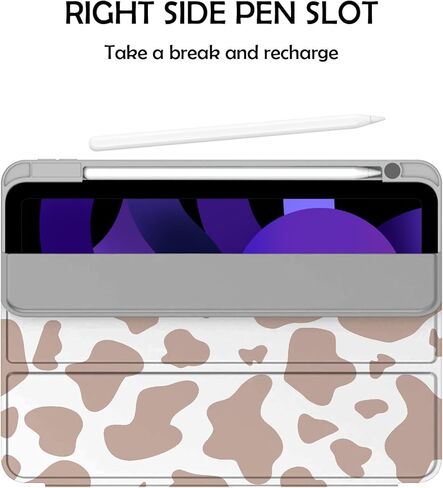متوافق مع حافظة iPad Air 11 بوصة 2024 الجيل الخامس/الرابع 10.9 بوصة (2022/2020) مع حامل قلم رصاص، جراب خلفي من مادة TPU غطاء للنوم/الاستيقاظ التلقائي للنساء والفتيات - نمط بقرة وردي غربي in Kuwait