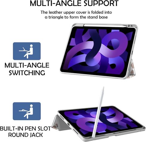 متوافق مع حافظة iPad Air 11 بوصة 2024 الجيل الخامس/الرابع 10.9 بوصة (2022/2020) مع حامل قلم رصاص، جراب خلفي من مادة TPU غطاء للنوم/الاستيقاظ التلقائي للنساء والفتيات - نمط بقرة وردي غربي in Kuwait