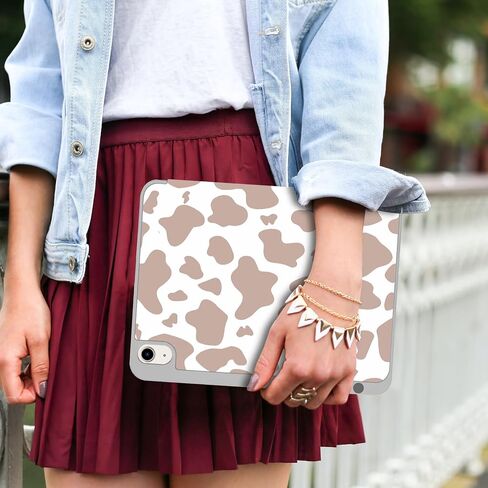 متوافق مع حافظة iPad Air 11 بوصة 2024 الجيل الخامس/الرابع 10.9 بوصة (2022/2020) مع حامل قلم رصاص، جراب خلفي من مادة TPU غطاء للنوم/الاستيقاظ التلقائي للنساء والفتيات - نمط بقرة وردي غربي in Kuwait