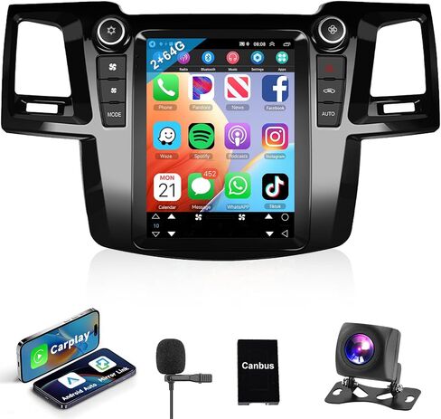 2G+64G لسيارة Toyota Hilux 2005-2014 ستيريو السيارة، Carplay Android Auto MirrorLink، Podofo 9.7 بوصة HD IPS تعمل باللمس راديو السيارة Android مع GPS Bluetooth WiFi HiFi Audio 16EQ كاميرا احتياطية FM in Saudi Arabia
