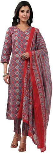 Janasya Indian Women's Blue Velvet Kurta With Palazzo and Dupatta in Saudi Arabia