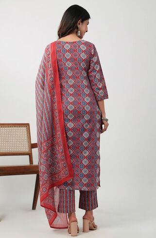 Janasya Indian Women's Blue Velvet Kurta With Palazzo and Dupatta in Saudi Arabia