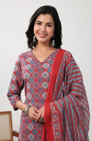 Janasya Indian Women's Blue Velvet Kurta With Palazzo and Dupatta in Saudi Arabia