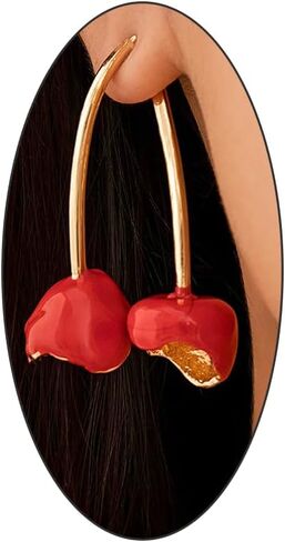 الكرز قطرة بيان الأقراط للنساء في سن المراهقة الفتيات، لطيف جميل الذهب الأحمر الشظية الفاكهة تتدلى الأقراط حفلة موسيقية kawaii مجوهرات اكسسوارات الهدايا in Kuwait