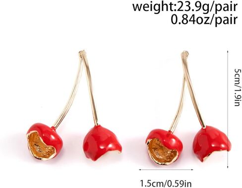 الكرز قطرة بيان الأقراط للنساء في سن المراهقة الفتيات، لطيف جميل الذهب الأحمر الشظية الفاكهة تتدلى الأقراط حفلة موسيقية kawaii مجوهرات اكسسوارات الهدايا in Kuwait