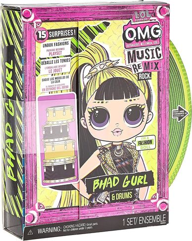L.O.L. Surprise! OMG Remix Rock Bhad Gurl Fashion Doll with 15 Surprises Including Drums, Outfit, Shoes, Stand, Lyric Magazine, and Record Player Playset -Toys for Girls Boys Ages 4 5 6 7+,Multicolor in Saudi Arabia